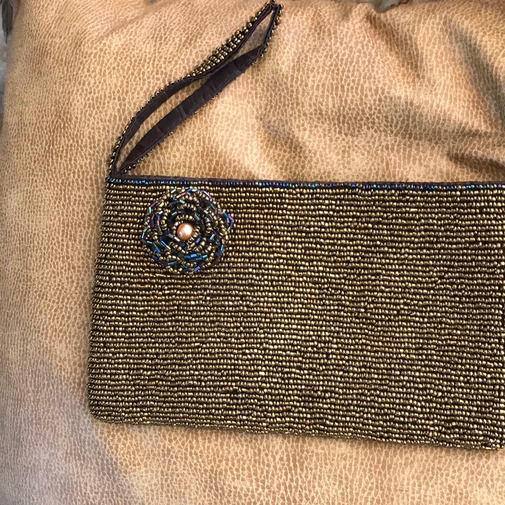 Gold beaded evening handbag, clutch